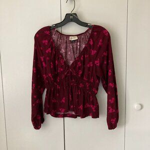 Blouse, long sleeve, maroon with pink flowers. Universal Thread XS